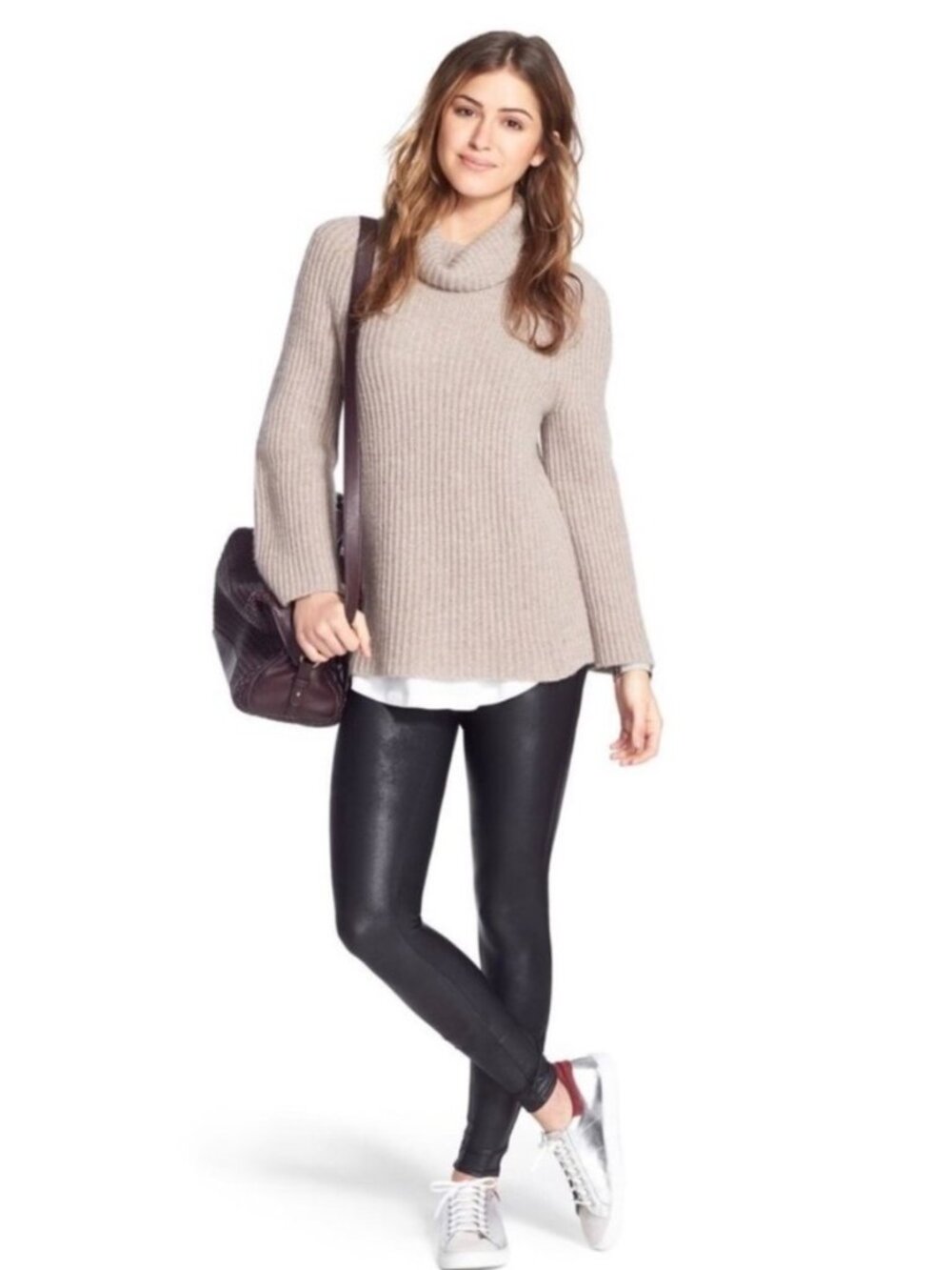SPANX Solid Black Sleek Finish Faux Leather Ankle-Length High-Rise Leggings MP